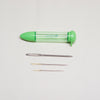 3 piece clover darning needles of varying sized with plastic storage tube.