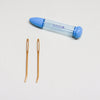 2 piece clover darning needles with bent tips and plastic storage tube.