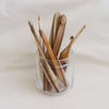 mixed wood striped crochet hooks with curved handle